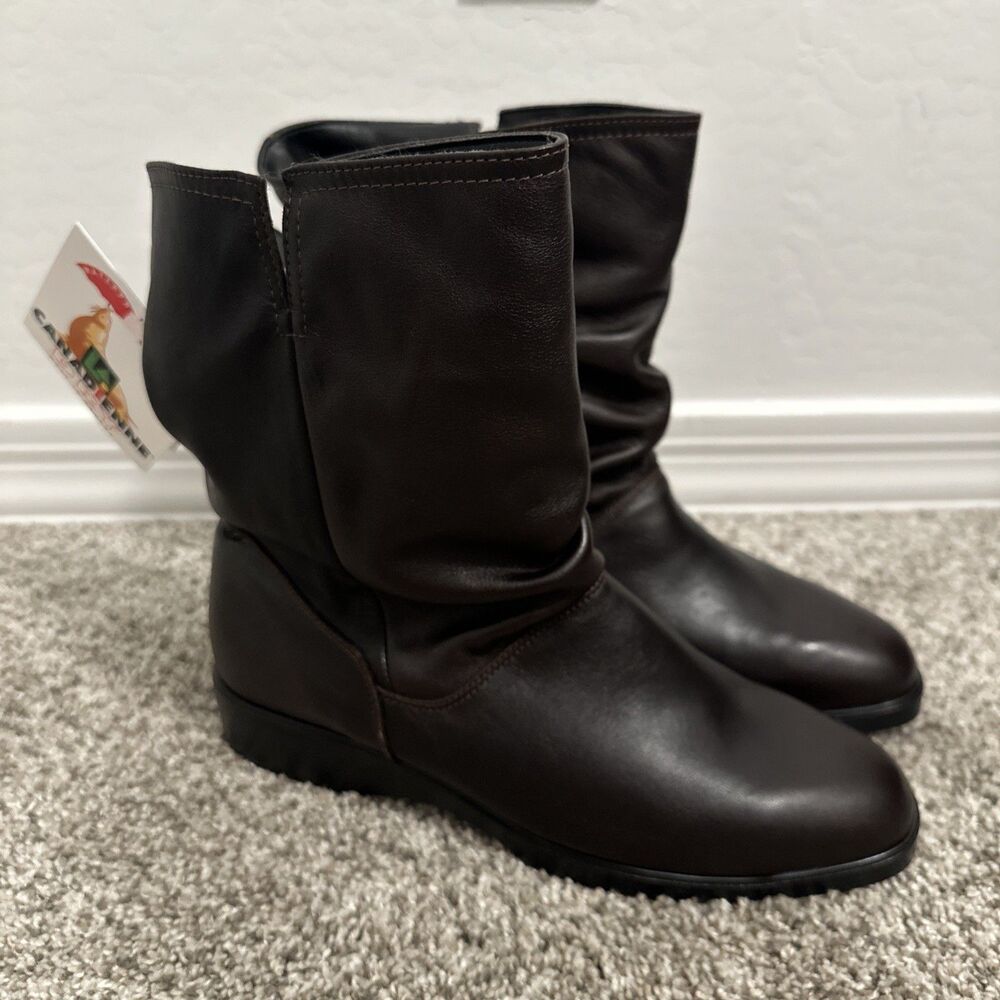 LA Canadienne Gaby Footwear Brown Leather Slouch Boots Women’s Size 10 NWT